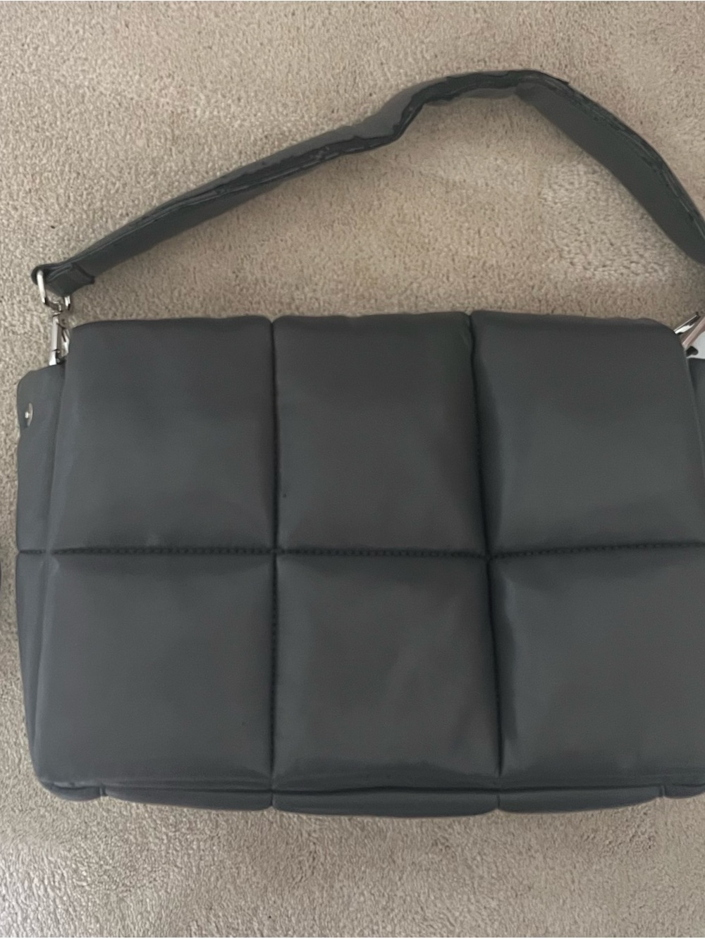 STAUD Dark Grey Quilted Padded Messenger Bag
